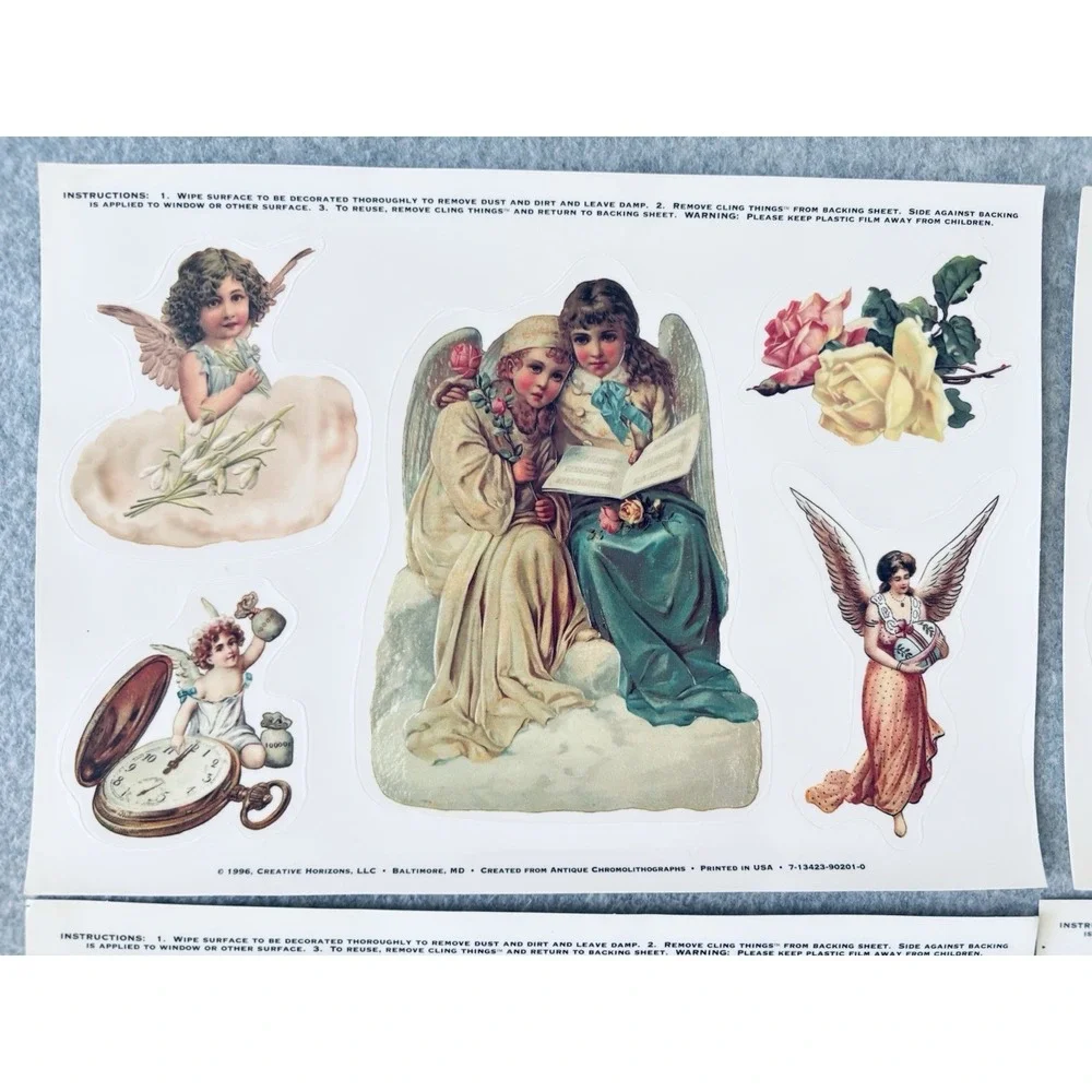 5 Sheet Window Decals Static Cling 1996 Creative Horizons Angels Cherubs Vintage